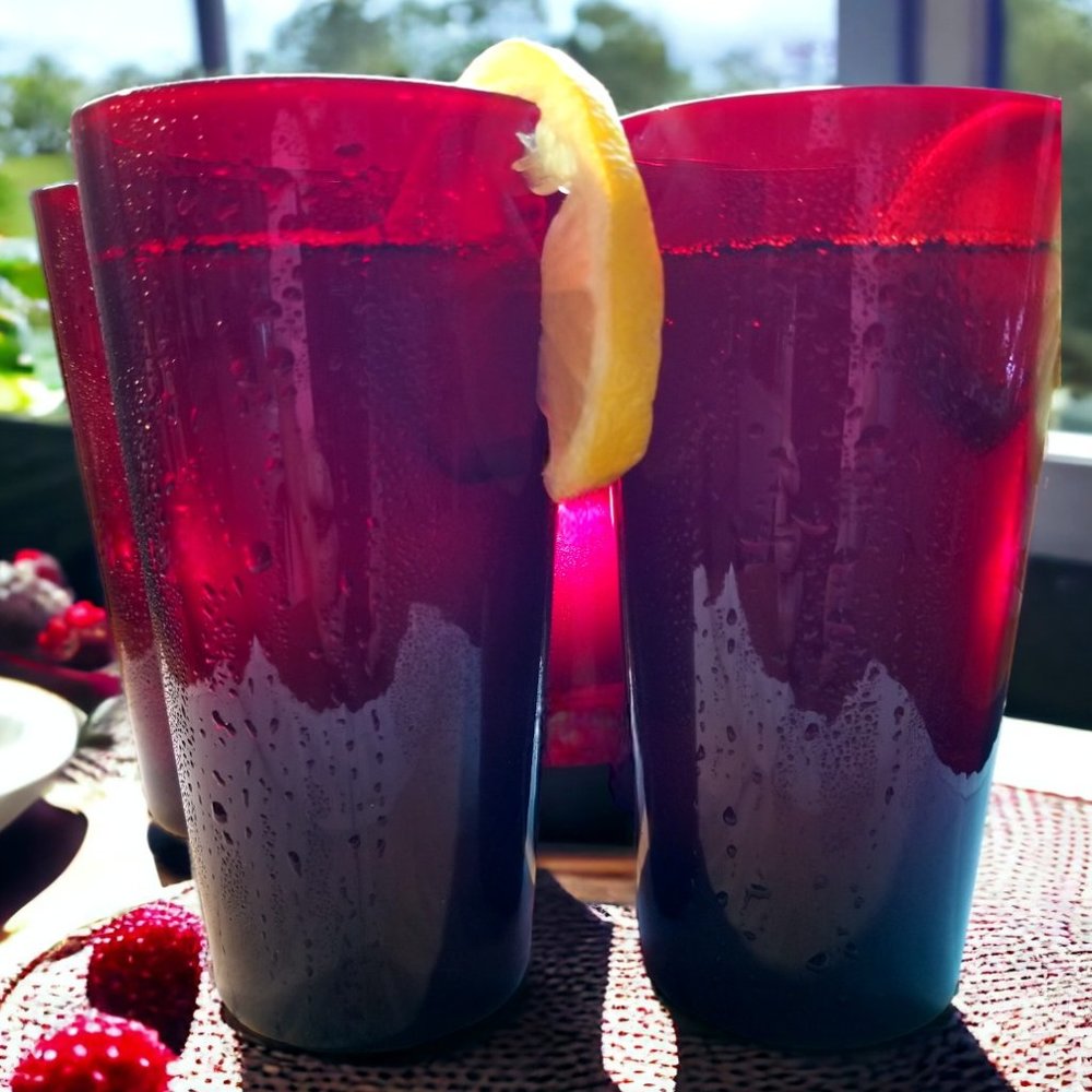 Ruby Red Highball Cocktails Glasses Set of-4 MCM Beverage Tumblers